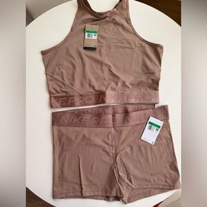 NWT Nike Pro top and shorts set in Desert Dust